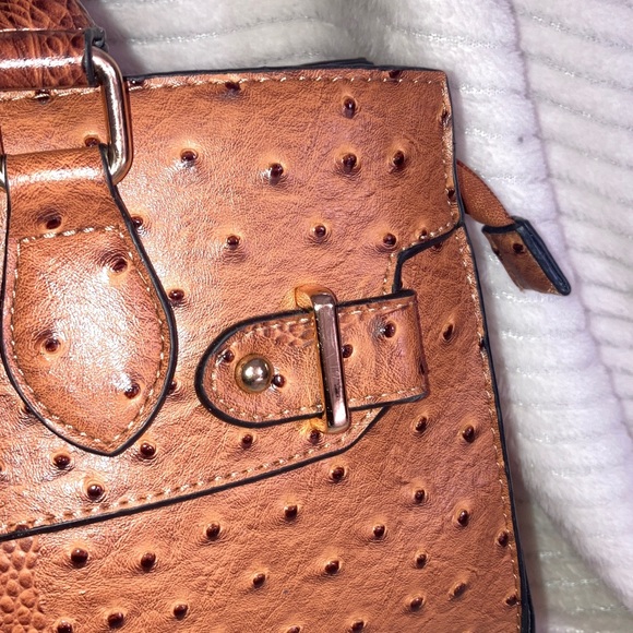 Dasein Elegant Brown croc and ostrich embossed hand bag - Picture 3 of 14